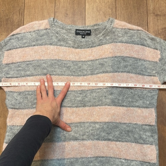 Immagini Grey & Pink Stripe Alpaca Wool Crewneck knit Sweater Pullover Italy M - Picture 8 of 11